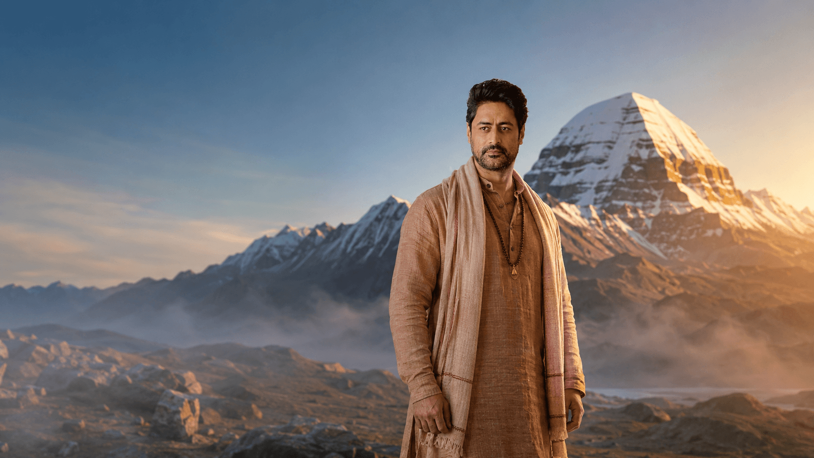 Mohit Raina, brand ambassador of Pavitra Kailash Yatra, standing before Mount Kailash